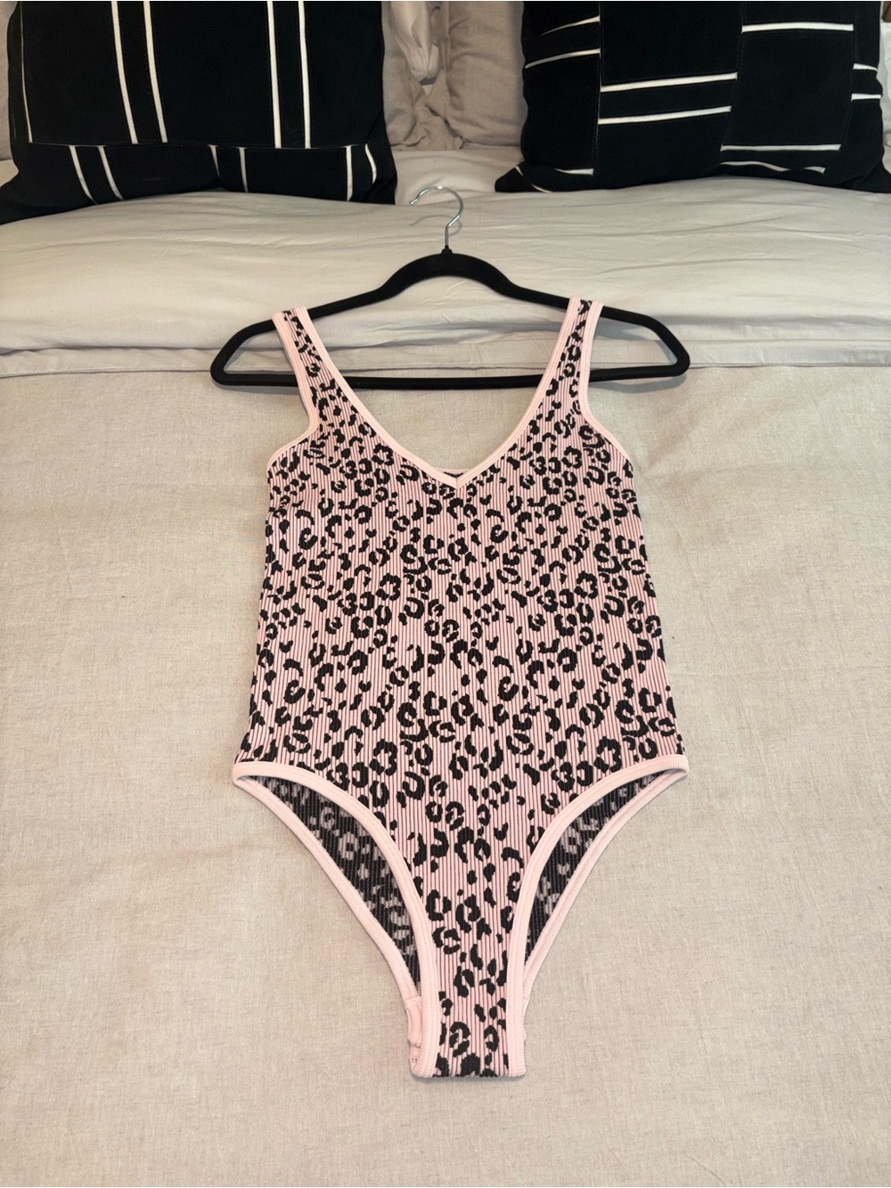 Aura Pink and Black Leopard Ribbed One-Piece Bodysuit